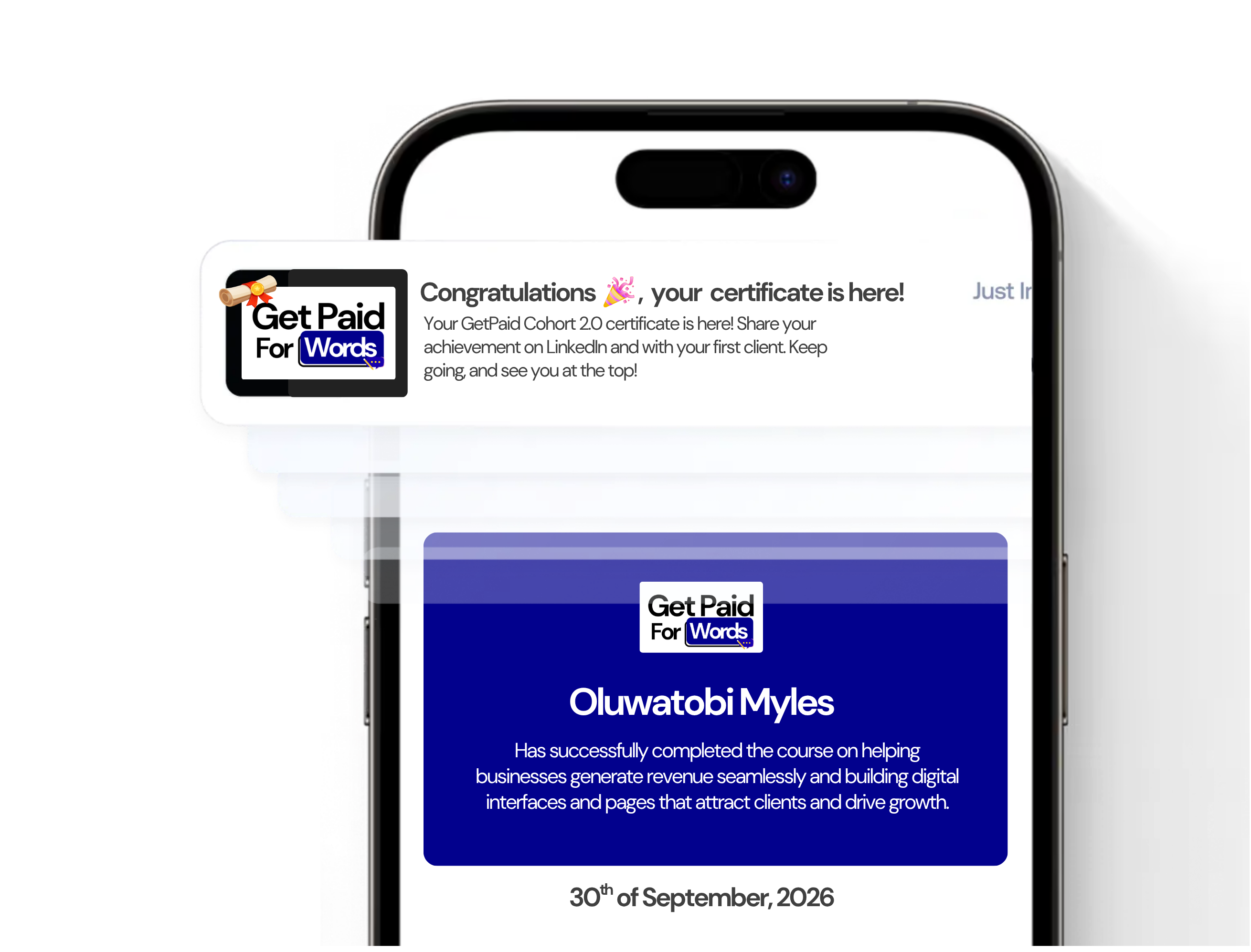 Certificate of completion, issued in your name